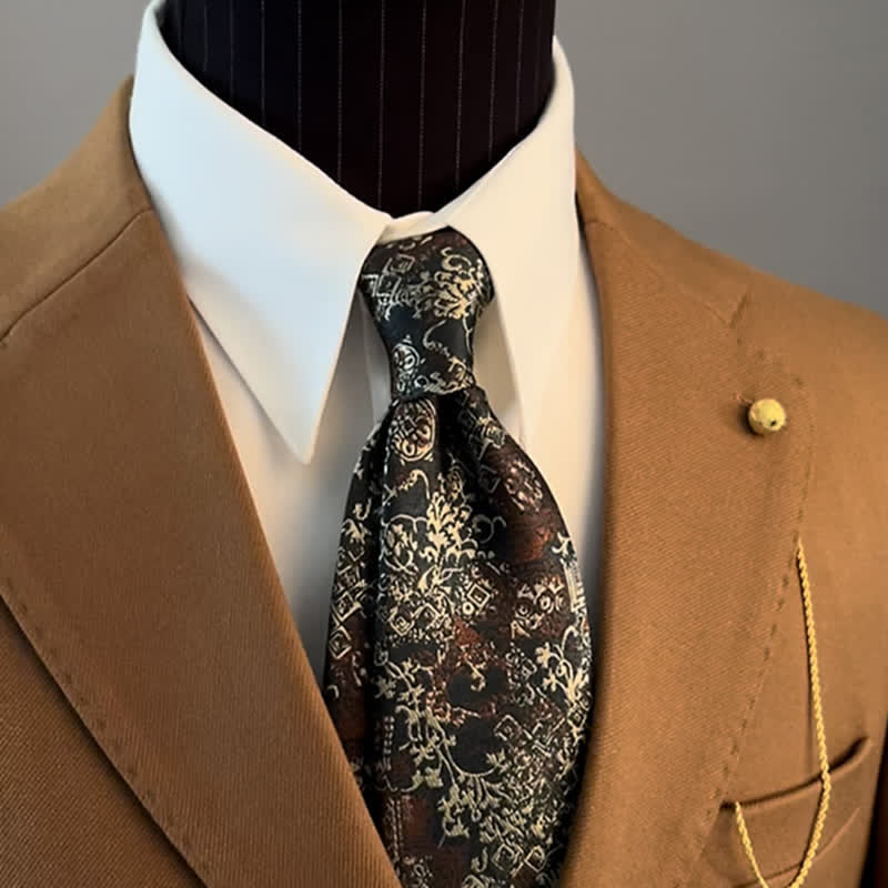 Men's Burgundy & Beige Floral Embroidery Necktie - image 0