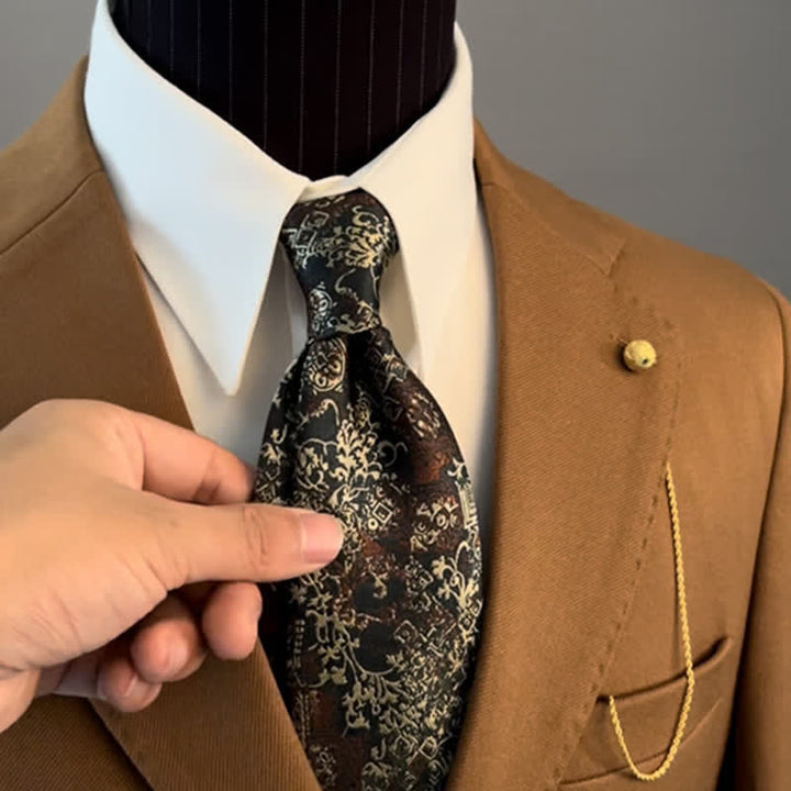 Men's Burgundy & Beige Floral Embroidery Necktie - image 2