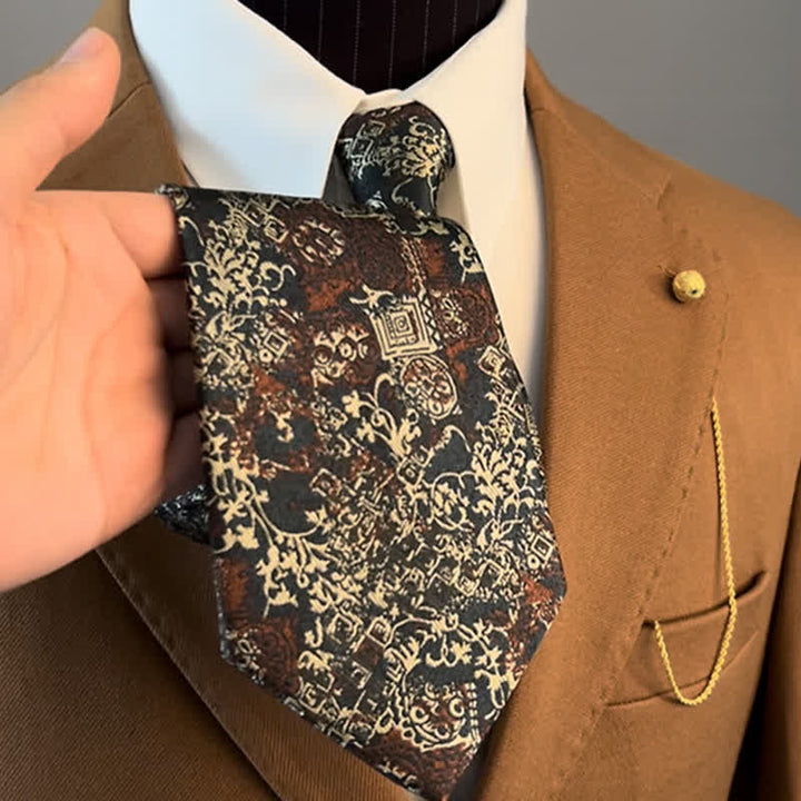 Men's Burgundy & Beige Floral Embroidery Necktie - image 3