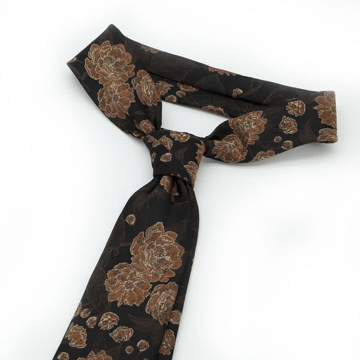 Men's Navy Brown Elegant Floral Leaves Necktie - image 5