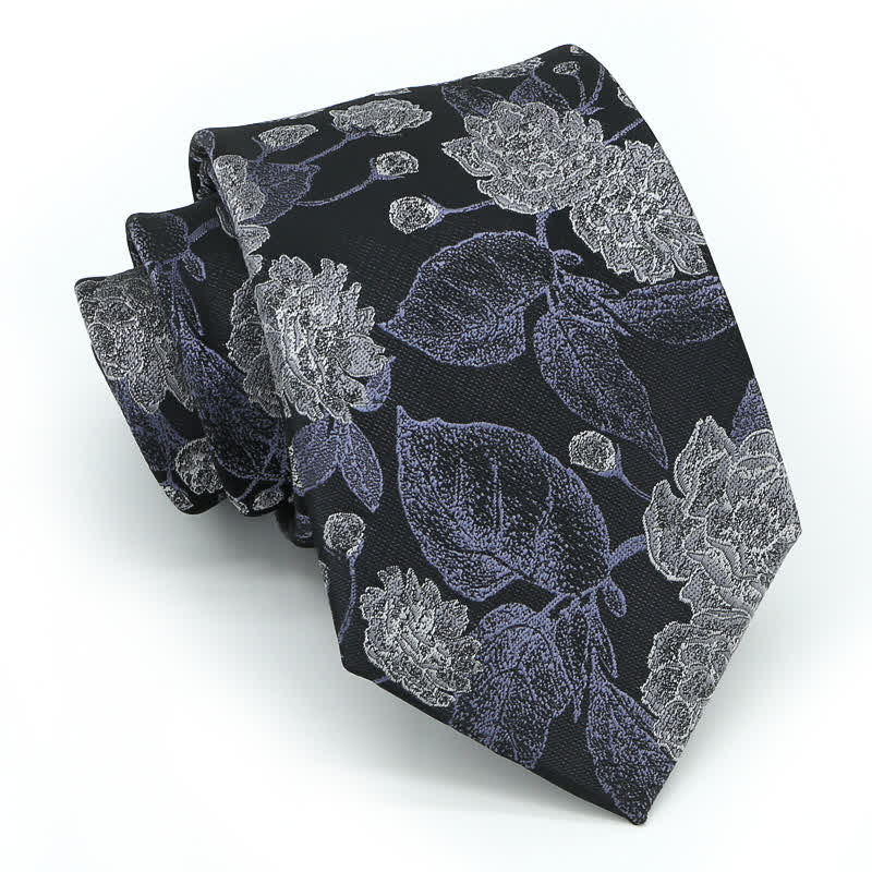 Men's Navy Brown Elegant Floral Leaves Necktie - image 1