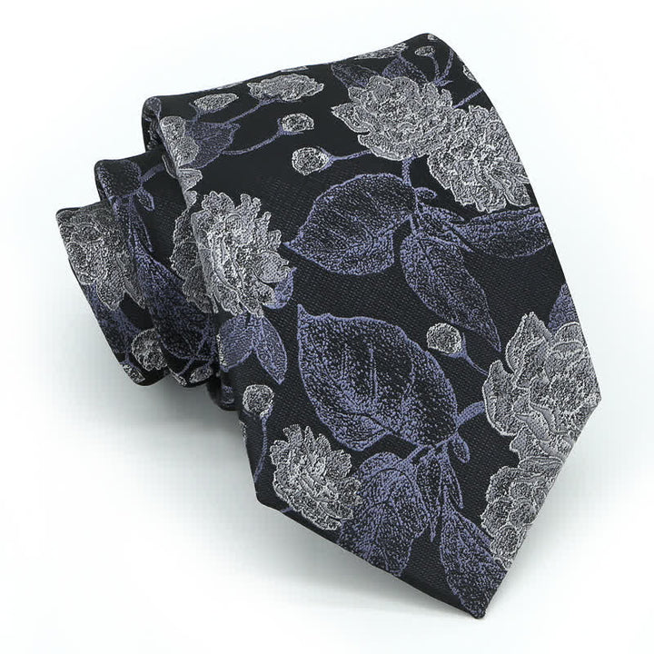 Men's Navy Brown Elegant Floral Leaves Necktie - image 1
