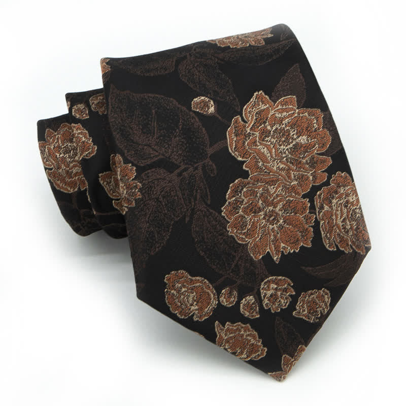Men's Navy Brown Elegant Floral Leaves Necktie - image 4