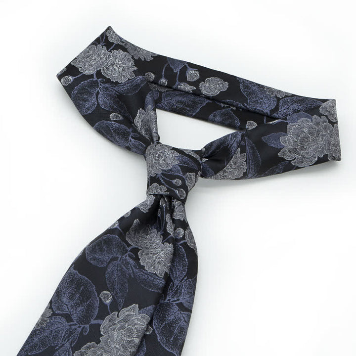 Men's Navy Brown Elegant Floral Leaves Necktie - image 2