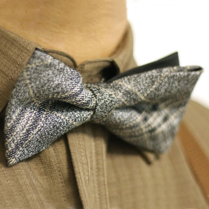 Men's Dark Gray British Style Plaid Cotton Bow Tie - Dark Gray - image 0