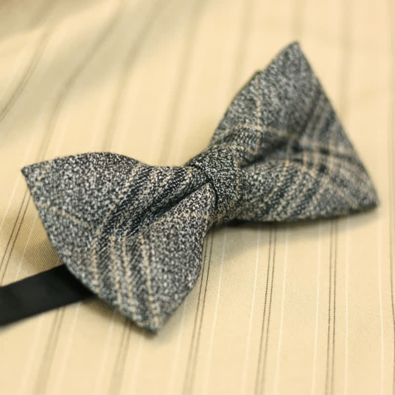 Men's Dark Gray British Style Plaid Cotton Bow Tie - image 1