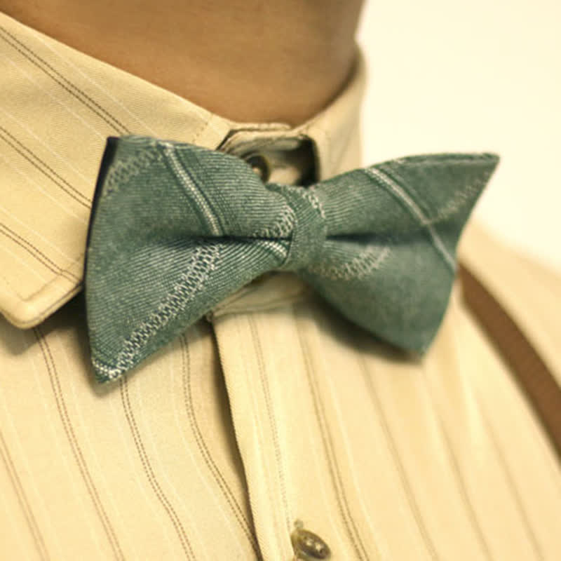 Men's MediumSeaGreen British Style Plaid Cotton Bow Tie - MediumSeaGreen - image 0