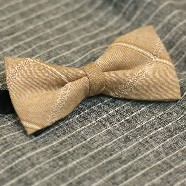 Men's Khaki British Style Plaid Cotton Bow Tie - image 1