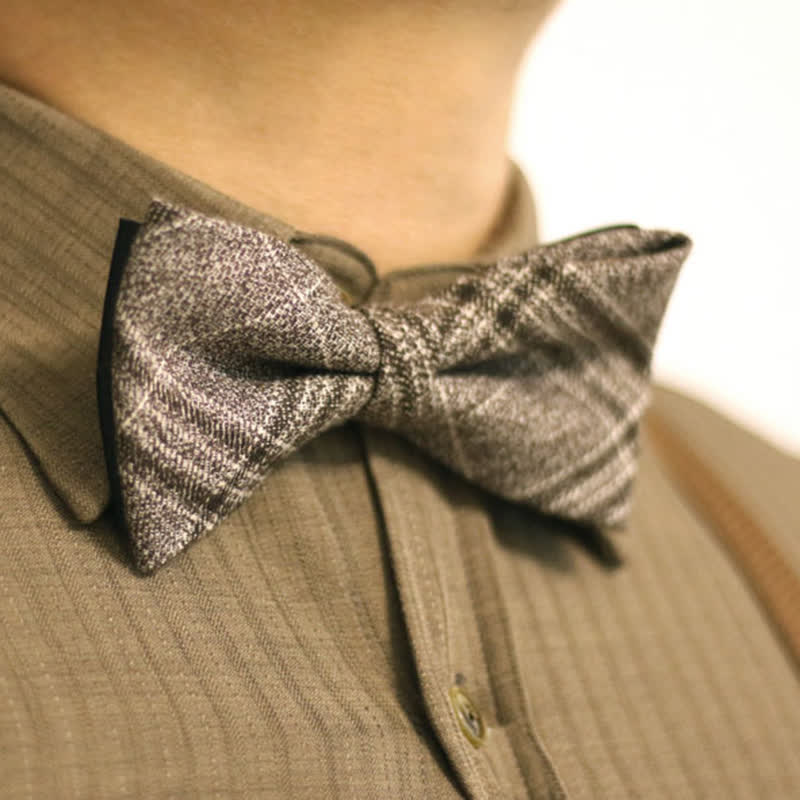 Men's Coffee Brown British Style Plaid Cotton Bow Tie - Coffee - image 0