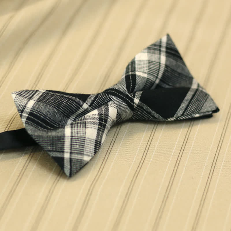 Men's Black & White British Style Plaid Cotton Bow Tie - image 1