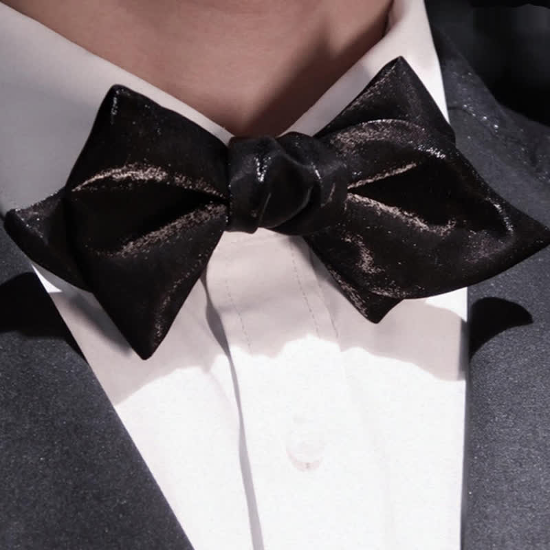 Men's Black Glossy Playful Beard Shape Bow Tie - Black - image 0