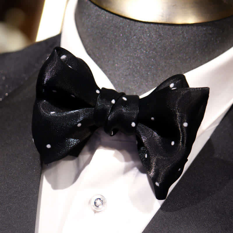 Men's Romantic Black & White Polka Dots Bow Tie - image 0