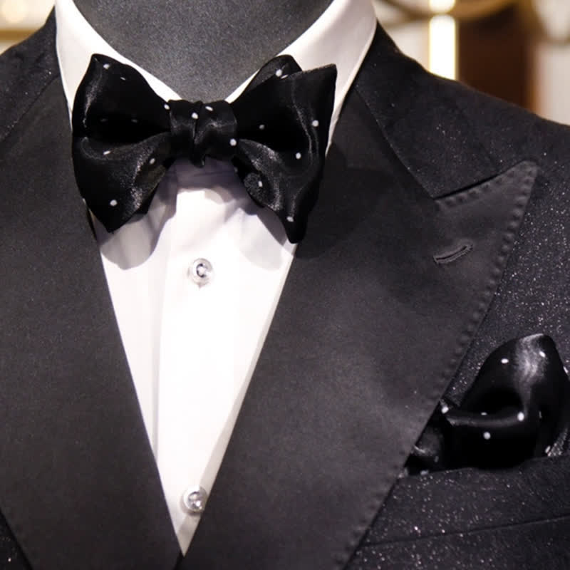 Men's Romantic Black & White Polka Dots Bow Tie - image 2