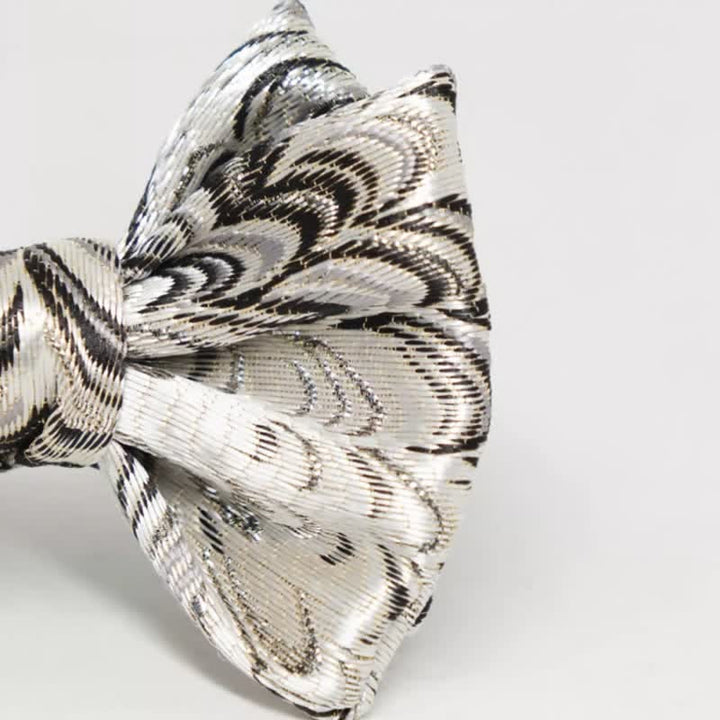 Men's Handmade Shiny Silver Gray Pattern Bow Tie - image 3
