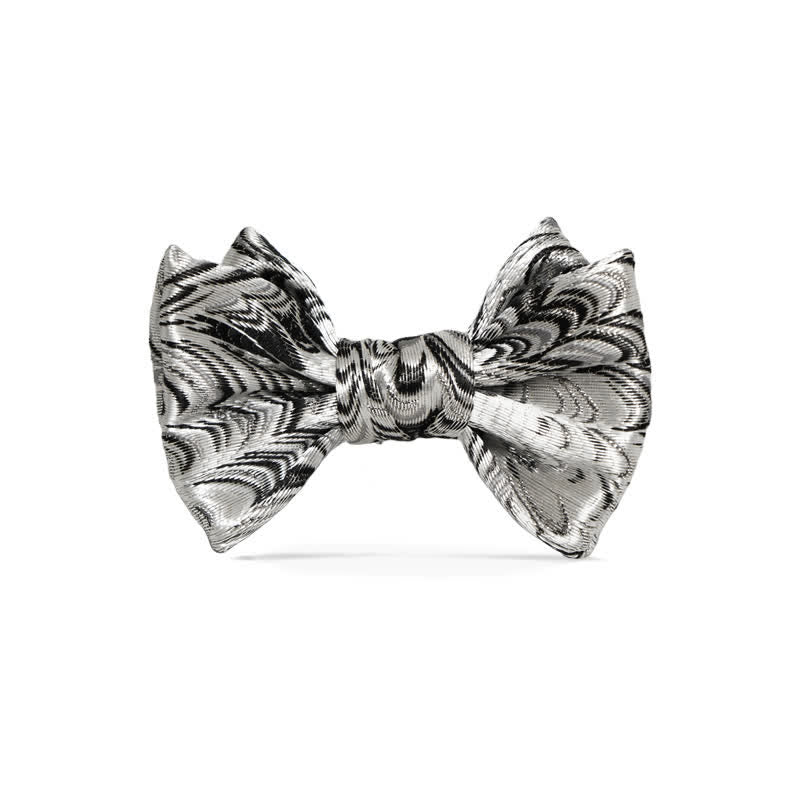 Men's Handmade Shiny Silver Gray Pattern Bow Tie - image 1