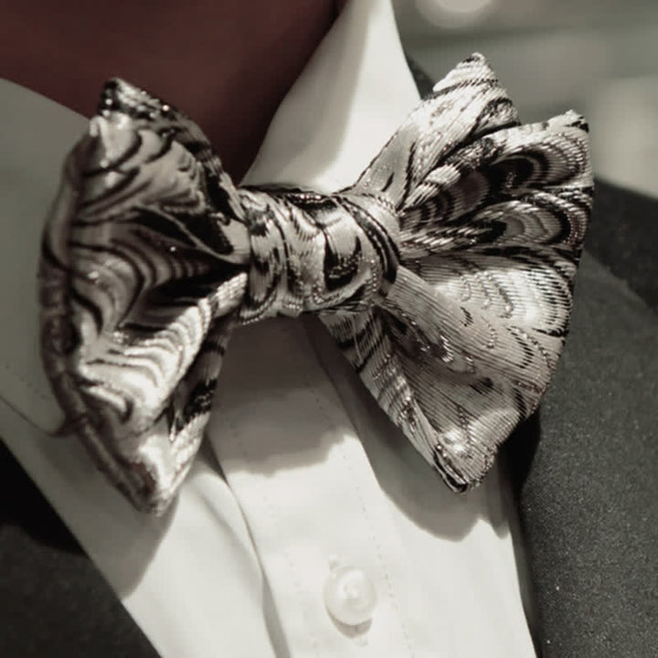 Men's Handmade Shiny Silver Gray Pattern Bow Tie - Silver - image 0