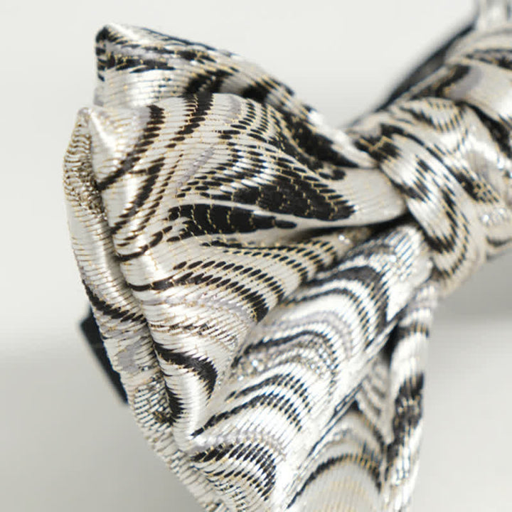 Men's Handmade Shiny Silver Gray Pattern Bow Tie - image 4