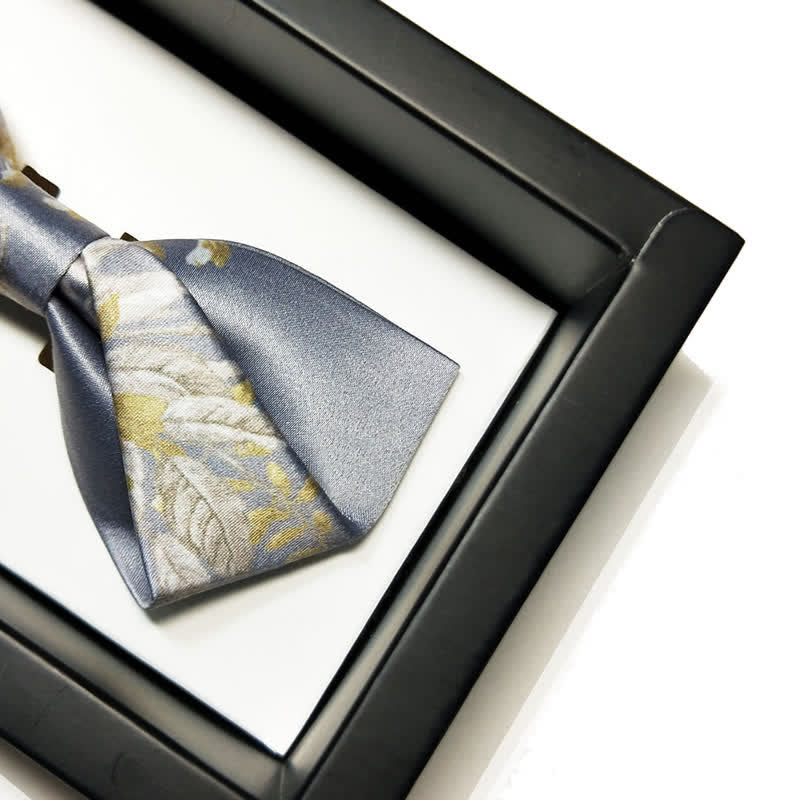 Men's Elegant Gray Yellow & White Floral Bow Tie - image 6