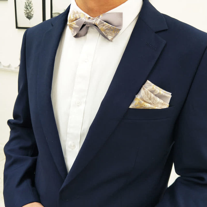 Men's Elegant Gray Yellow & White Floral Bow Tie - image 5