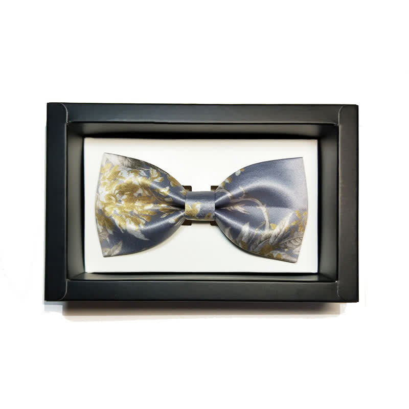 Men's Elegant Gray Yellow & White Floral Bow Tie - image 2