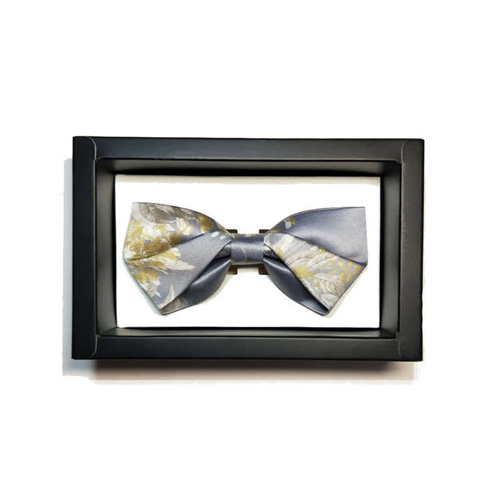 Men's Elegant Gray Yellow & White Floral Bow Tie - image 4
