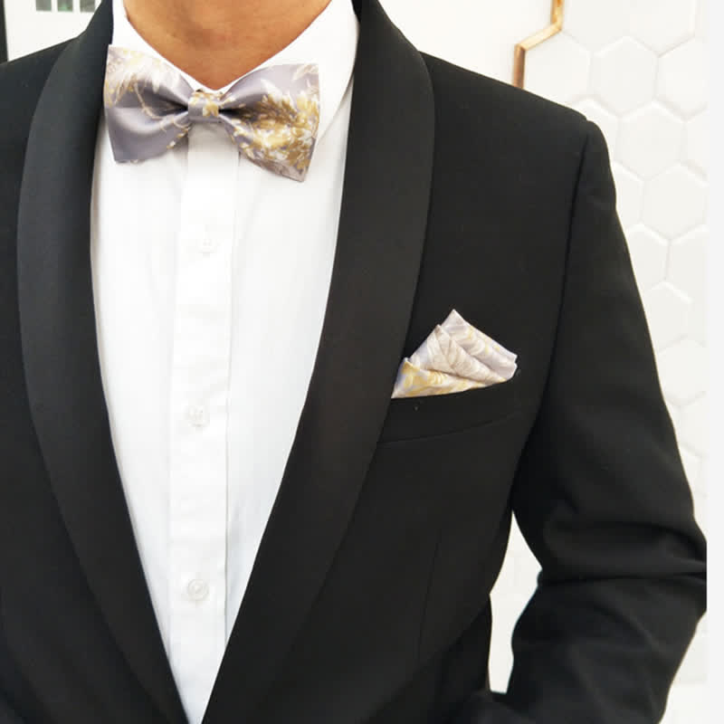Men's Elegant Gray Yellow & White Floral Bow Tie - image 1