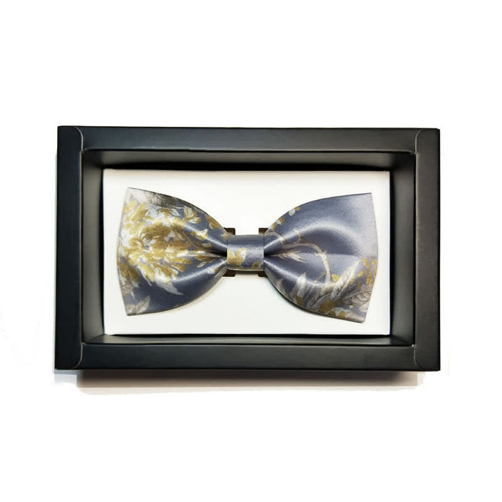 Men's Elegant Gray Yellow & White Floral Bow Tie - image 2