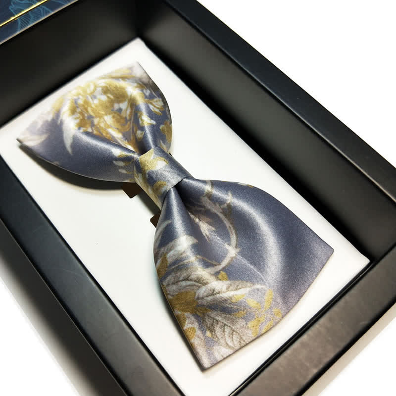 Men's Elegant Gray Yellow & White Floral Bow Tie - Style #1 - image 0