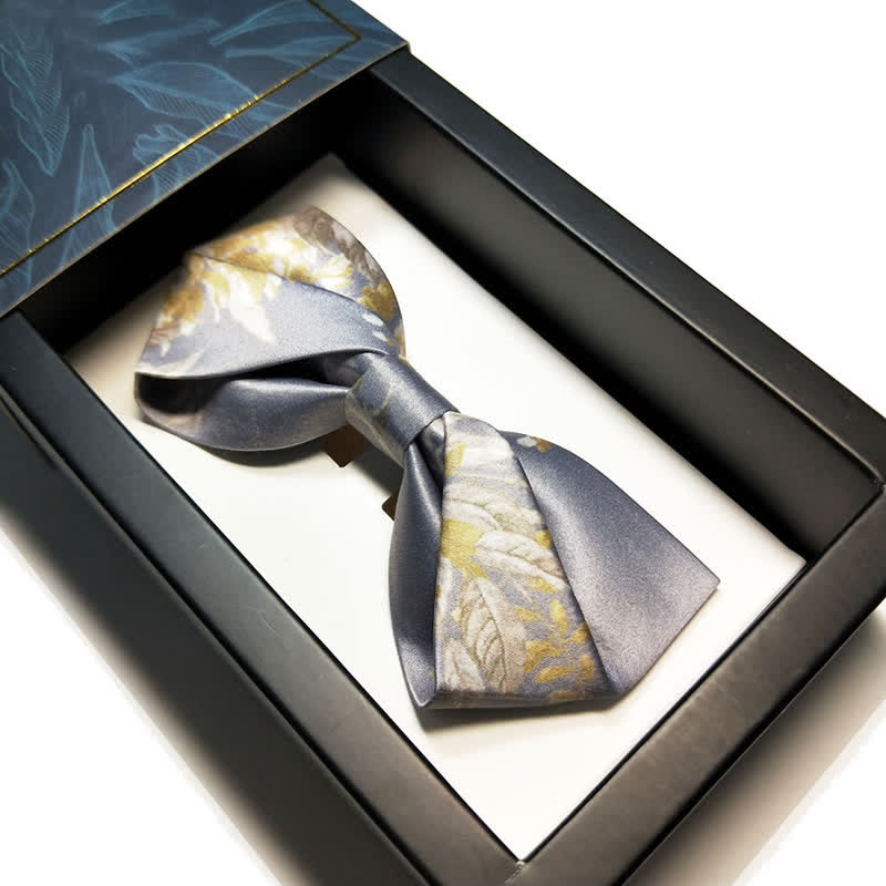 Men's Elegant Gray Yellow & White Floral Bow Tie - Style #2 - image 3