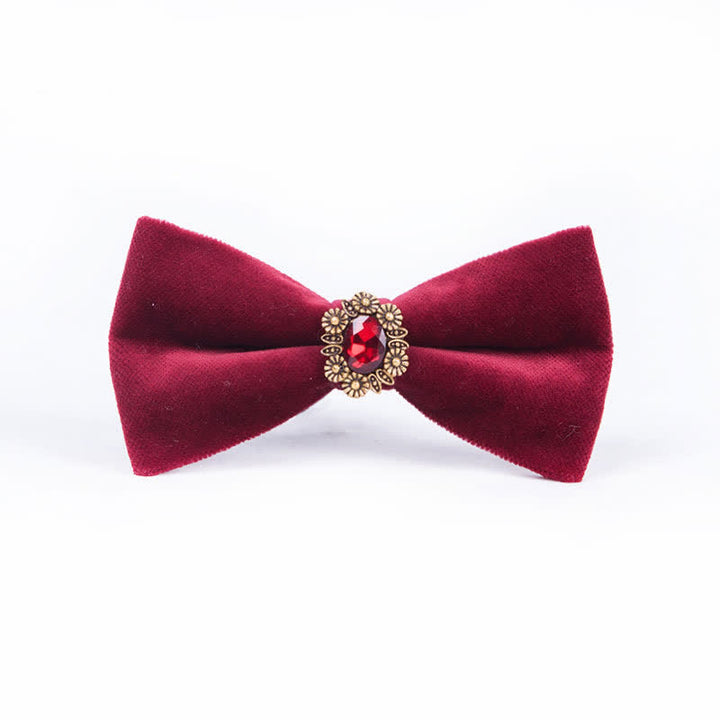 Men's Sunflower Artficial Crystal Velvet Bow Tie - Burgundy - image 2