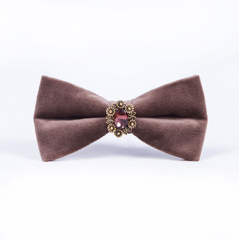 Men's Sunflower Artficial Crystal Velvet Bow Tie - Coffee - image 7