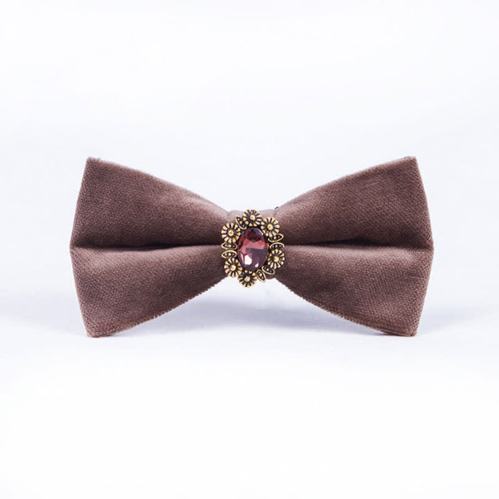 Men's Sunflower Artficial Crystal Velvet Bow Tie - Coffee - image 7