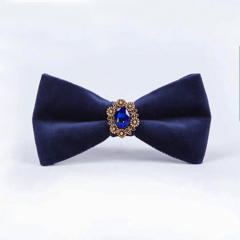 Men's Sunflower Artficial Crystal Velvet Bow Tie - Navy - image 4