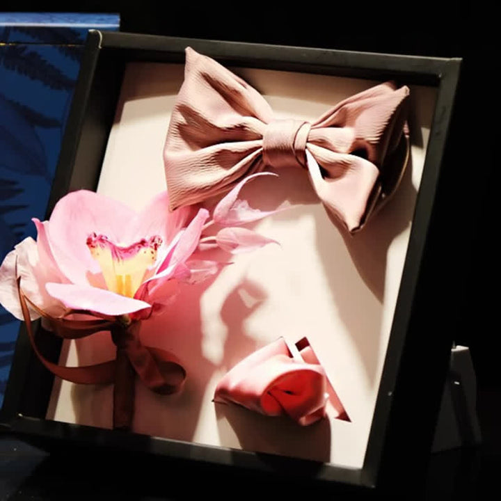 3Pcs Men's Smoky Pink Brooch Handkerchief Fishtail Bow Tie Set - image 1