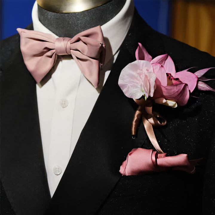 3Pcs Men's Smoky Pink Brooch Handkerchief Fishtail Bow Tie Set - image 3