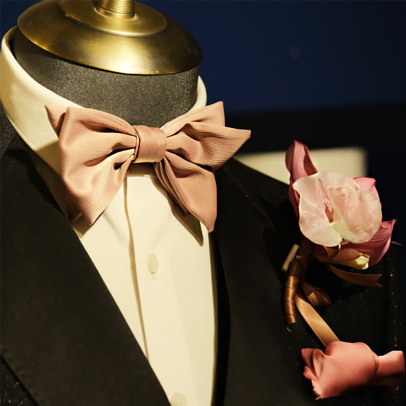 3Pcs Men's Smoky Pink Brooch Handkerchief Fishtail Bow Tie Set - image 6