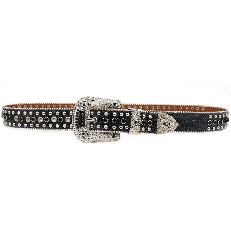 Western Bling Cross Rivet Studs Leather Belt - image 3