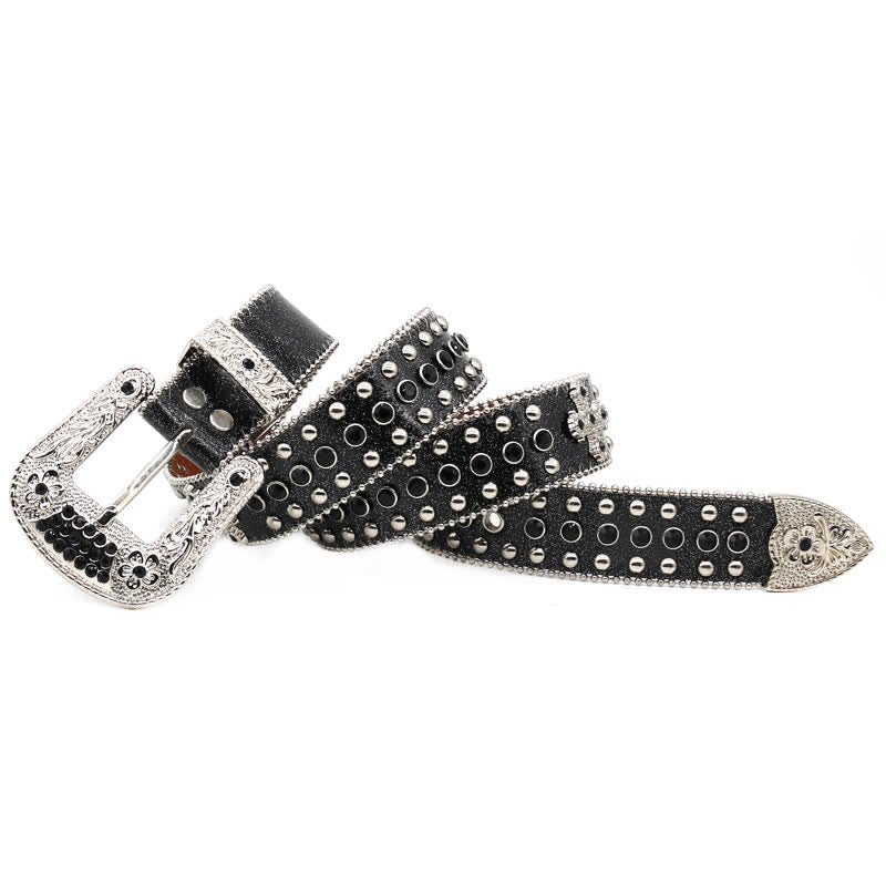 Western Bling Cross Rivet Studs Leather Belt - image 1
