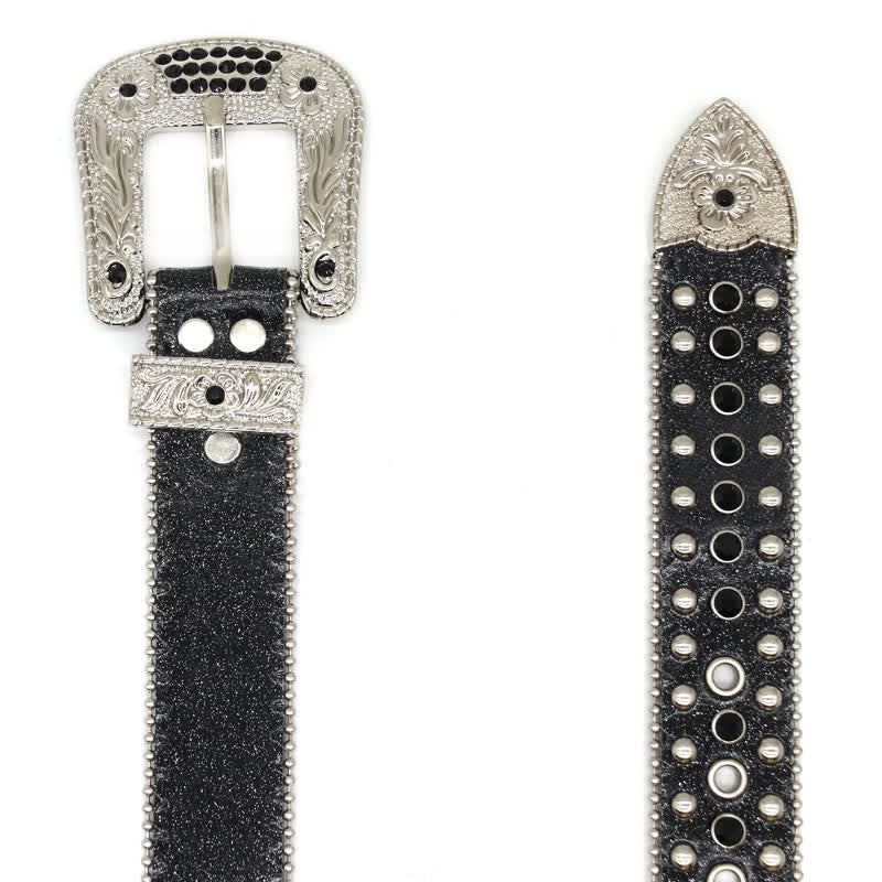 Western Bling Cross Rivet Studs Leather Belt - image 4