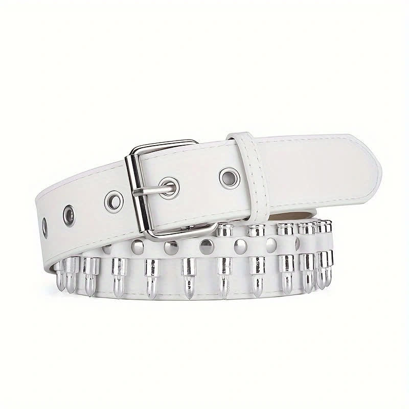 Stylish Punk Bullets Rivet Decor Leather Belt - White - 42 - image 10