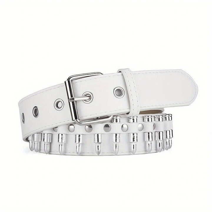 Stylish Punk Bullets Rivet Decor Leather Belt - White - 42 - image 10