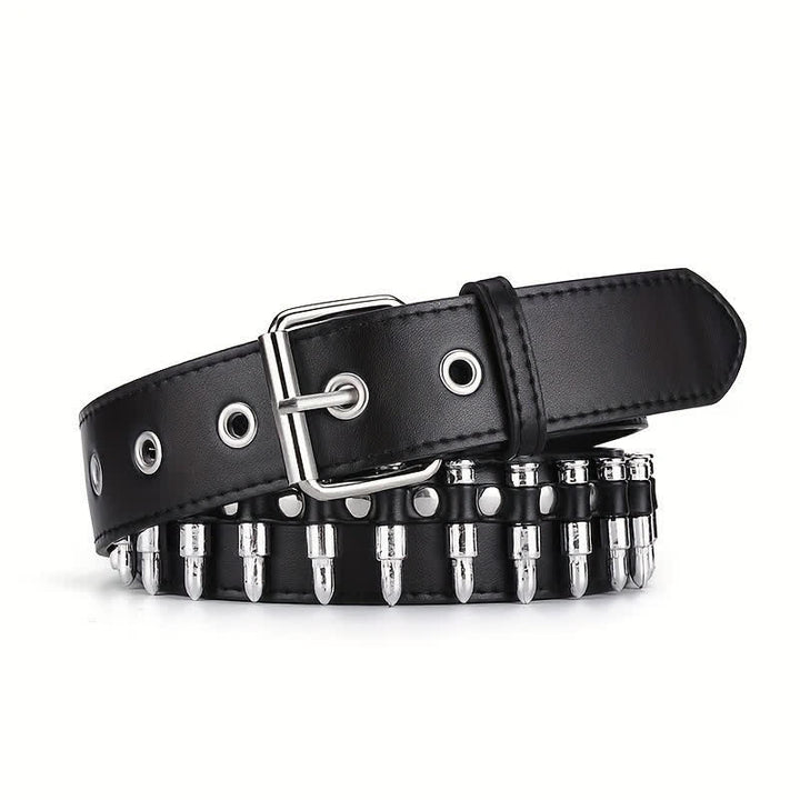 Stylish Punk Bullets Rivet Decor Leather Belt - Black - 42 - image 8