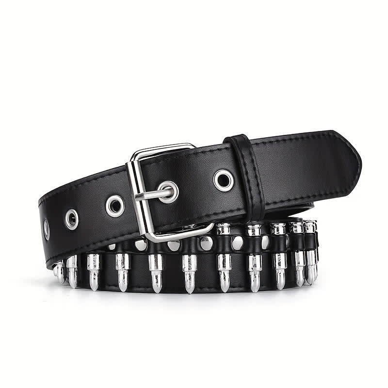 Stylish Punk Bullets Rivet Decor Leather Belt - Black - 42 - image 8