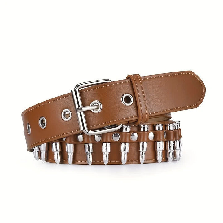 Stylish Punk Bullets Rivet Decor Leather Belt - Chocolate - 42 - image 0