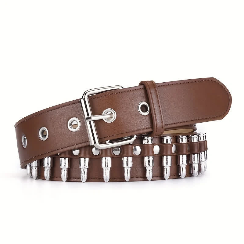 Stylish Punk Bullets Rivet Decor Leather Belt - Brown - 42 - image 11