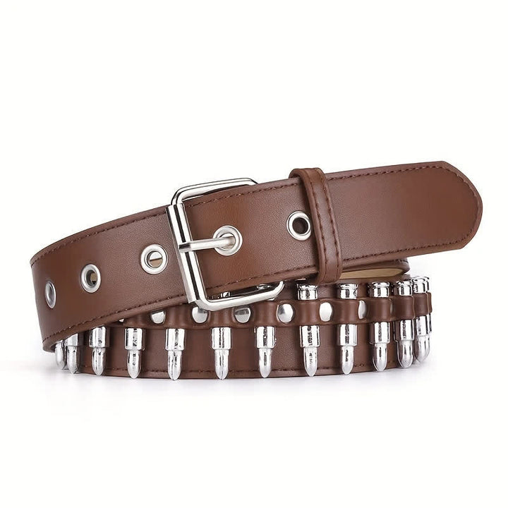 Stylish Punk Bullets Rivet Decor Leather Belt - Brown - 42 - image 11