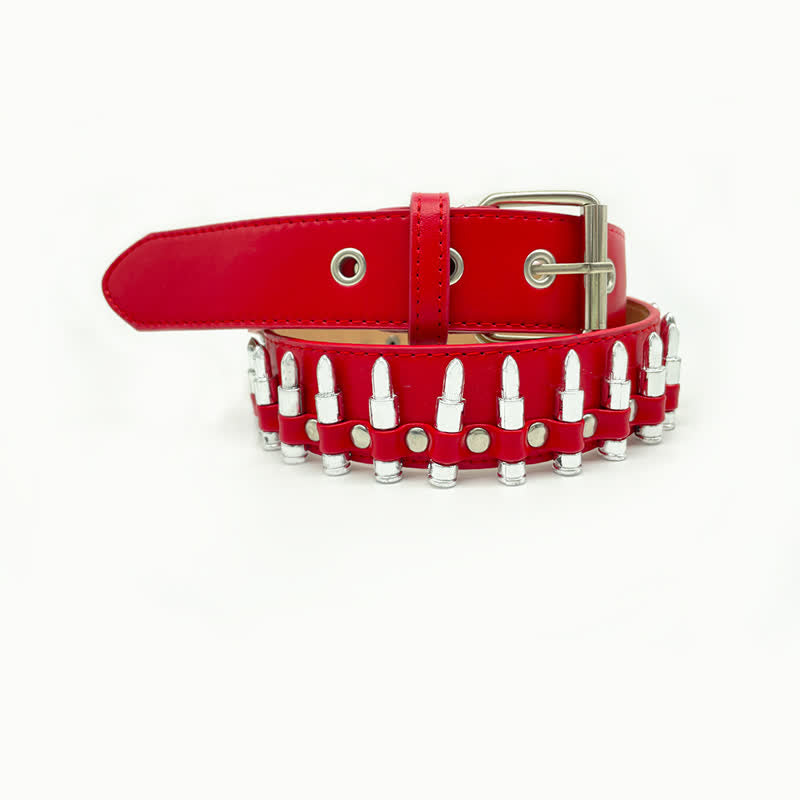 Stylish Punk Bullets Rivet Decor Leather Belt - Red - 42 - image 13