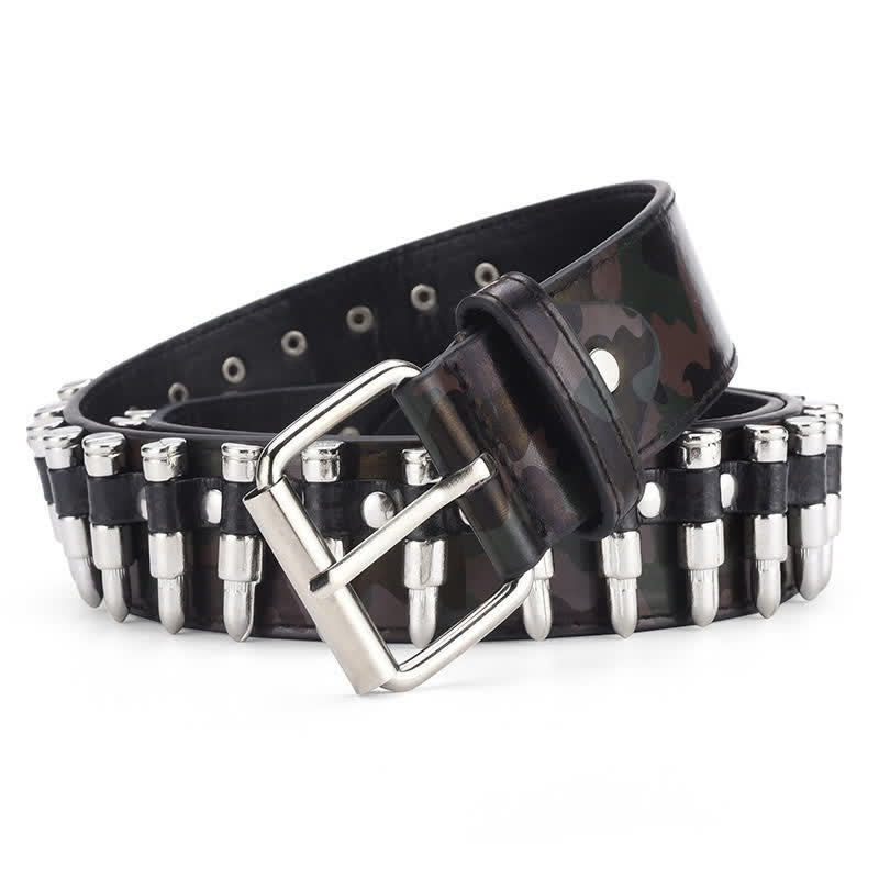 Camouflage Rock Wild Bullet Rivets Leather Belt - Coffee - 38 - image 9