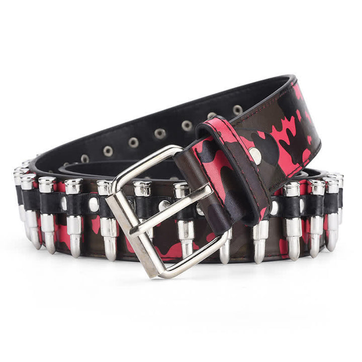 Camouflage Rock Wild Bullet Rivets Leather Belt - Red - 38 - image 6