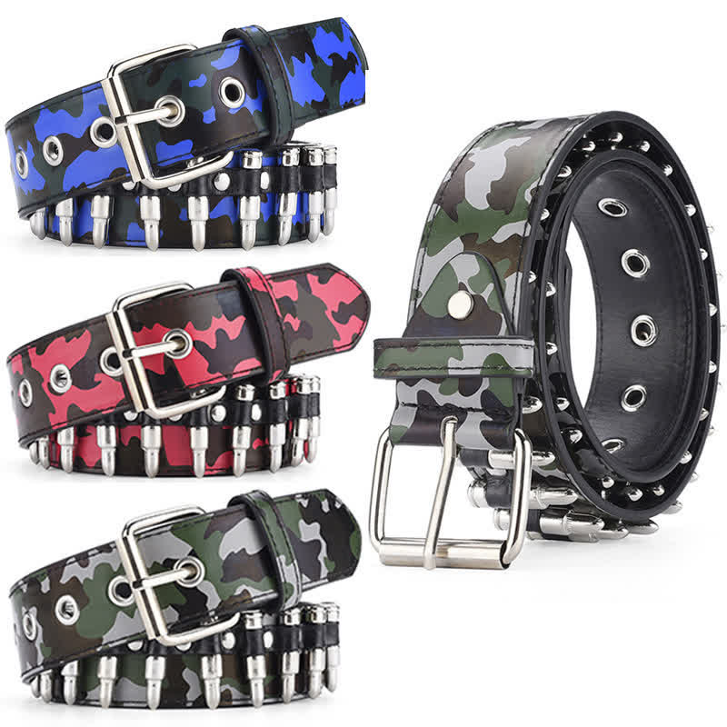 Camouflage Rock Wild Bullet Rivets Leather Belt - image 1